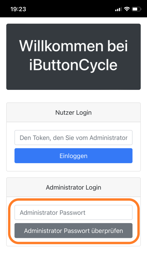 Login Screen der Administrationsoberfläche