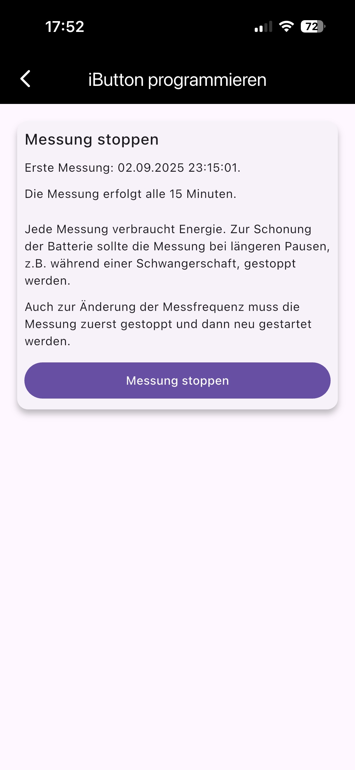 Screenshot zum Stop der iButton Messung